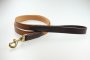 Hundeleine einfach, 20 mm breit, zweifarbig cognac - dunkelbraun, Beschlag Messing